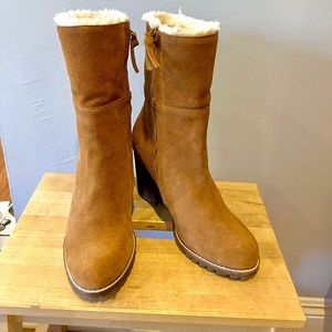 New Saks Fifth Avenue Genuine Leather Cognac Boots Booties